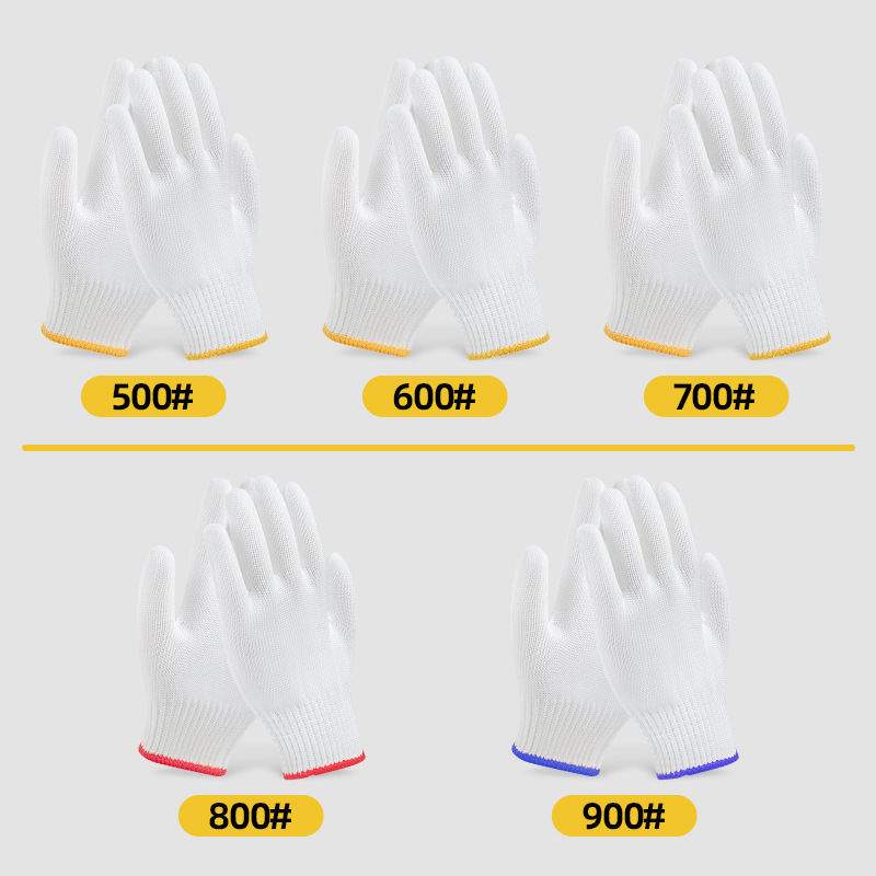 White nylon knitted gloves
