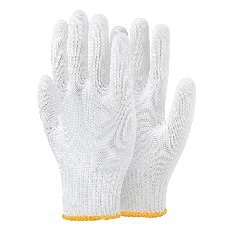 White nylon knitted gloves