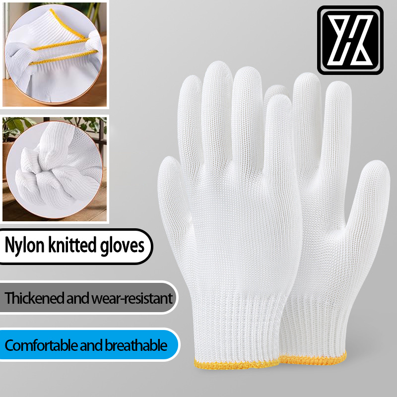 White nylon knitted gloves