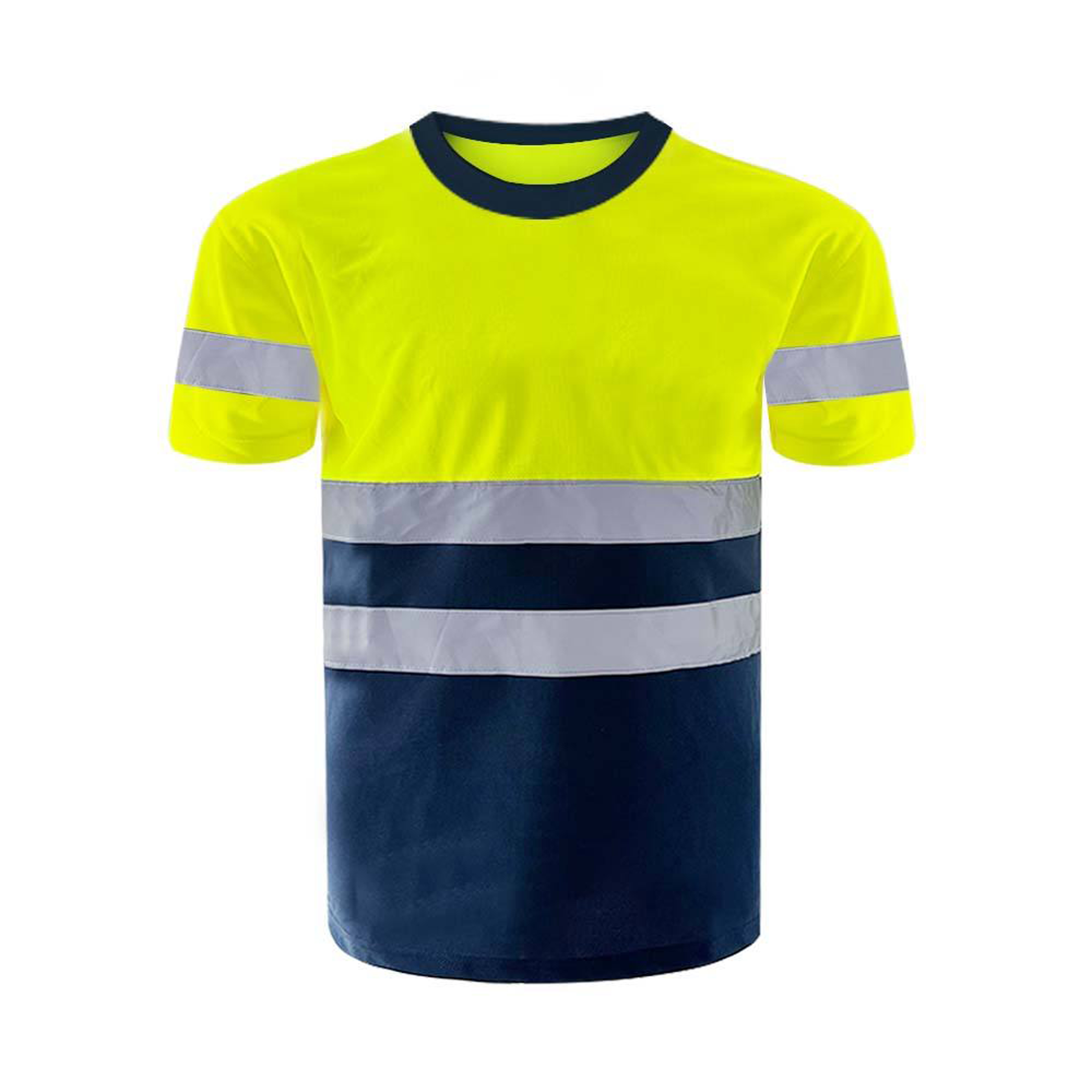Fluorescent green and navy blue safety T-shirt