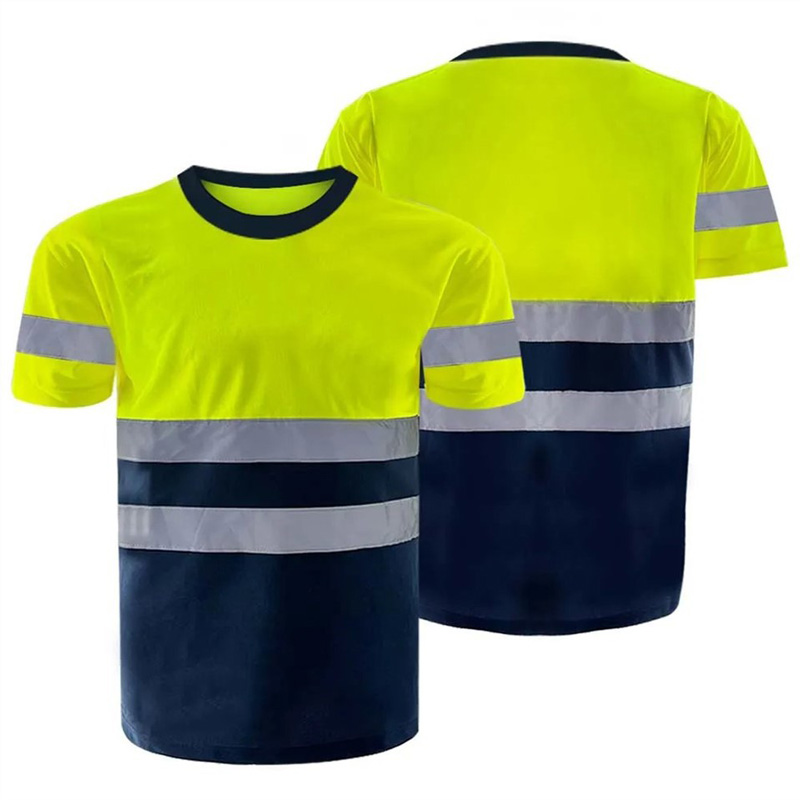 Fluorescent green and navy blue safety T-shirt