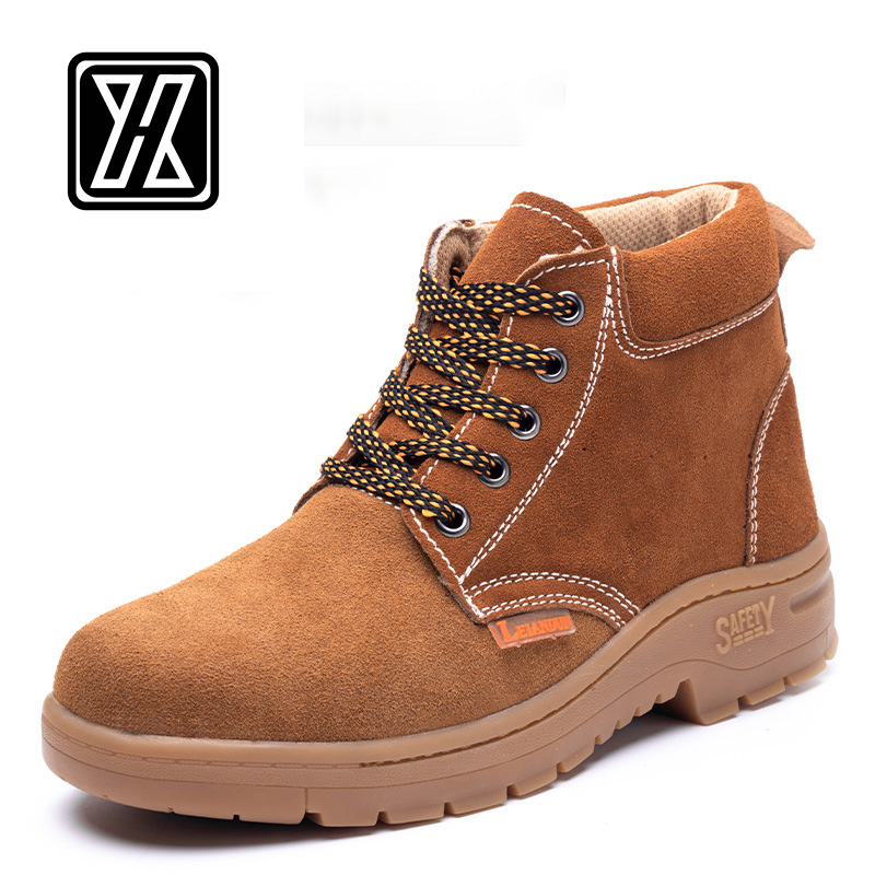 Electric welder wears puncture-resistant work shoes