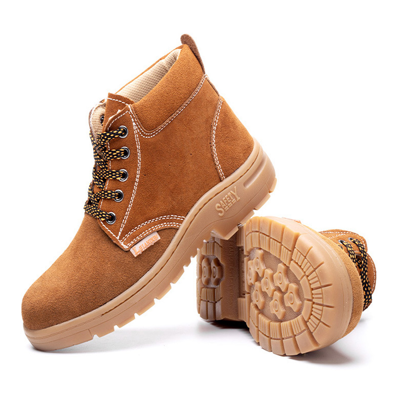 Electric welder wears puncture-resistant work shoes