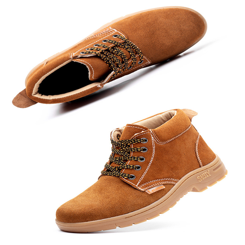 Electric welder wears puncture-resistant work shoes